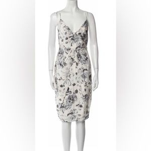 Zimmermann Silk Midi Dress in White and Grey Floral Print